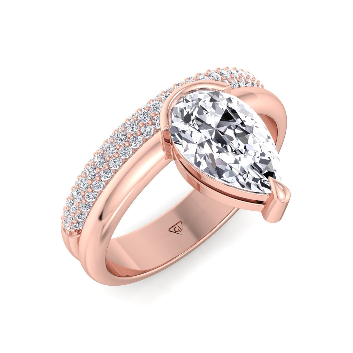 Zelie - Floating Pear Shape Diamond Double Band Engagement Ring - Gem Jewelers Co