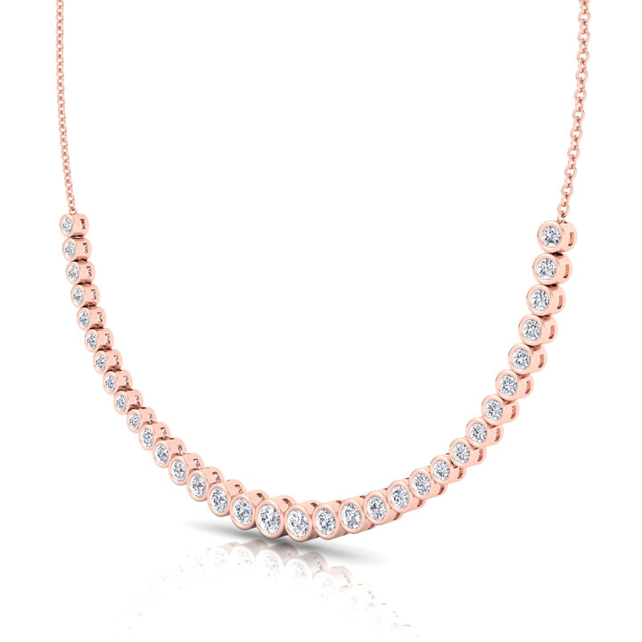 Halfway Graduated Bezel Set Natural Diamond Tennis Necklace Rose Gold 14K 