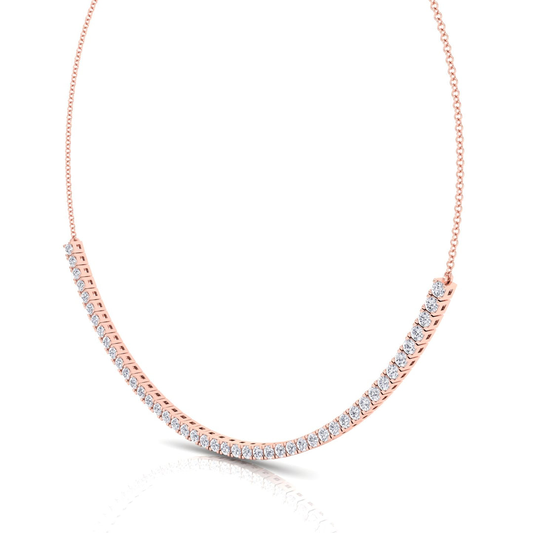 Halfway 4-Prong Natural Diamond Tennis Necklace Rose Gold 14K