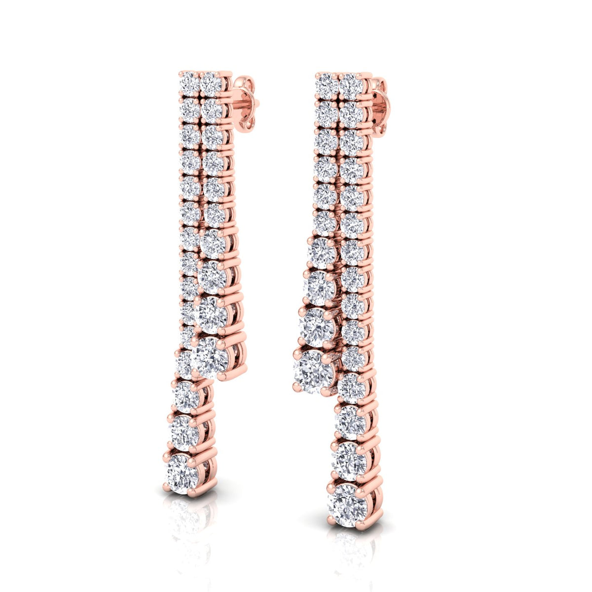 Double-Strand-Graduated-Natural-Diamond-Dangle-Earrings-Rose Gold-1CT