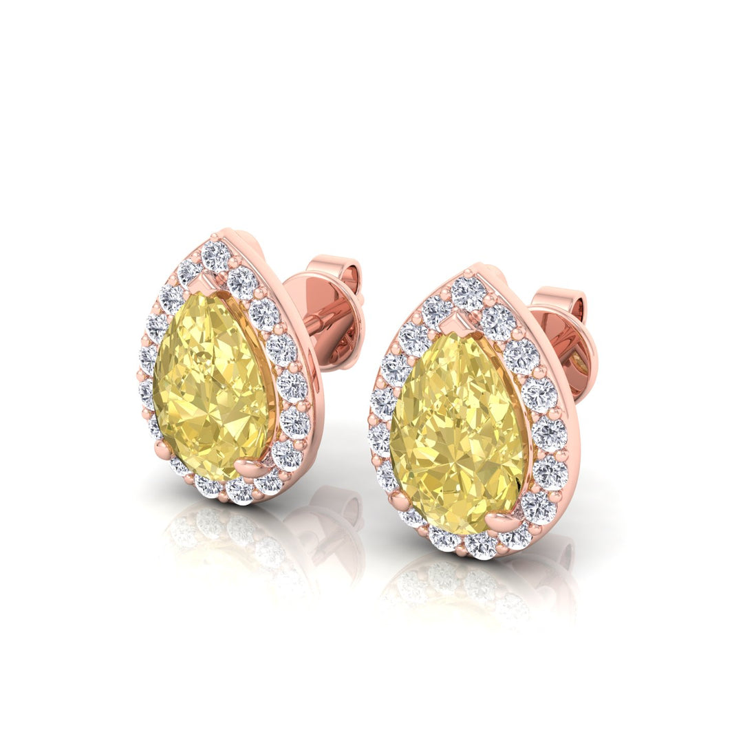 Pear Cut Natural Fancy Yellow Diamond Halo Studs