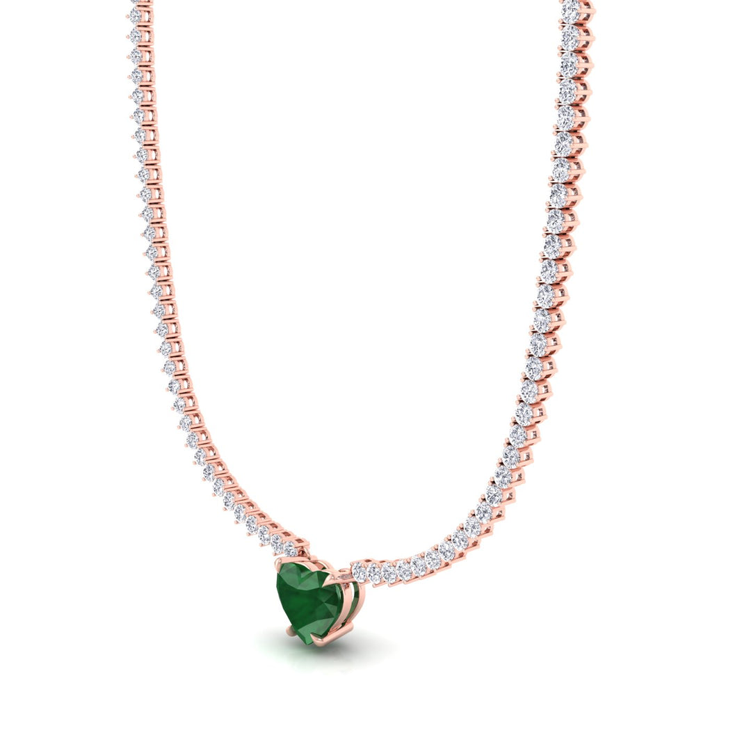 13CT T.W. 3-Prong Tennis Necklace with Green Emerald Heart Shape Pendant