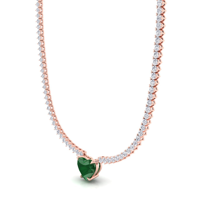 13CT T.W. 3-Prong Tennis Necklace with Green Emerald Heart Shape Pendant