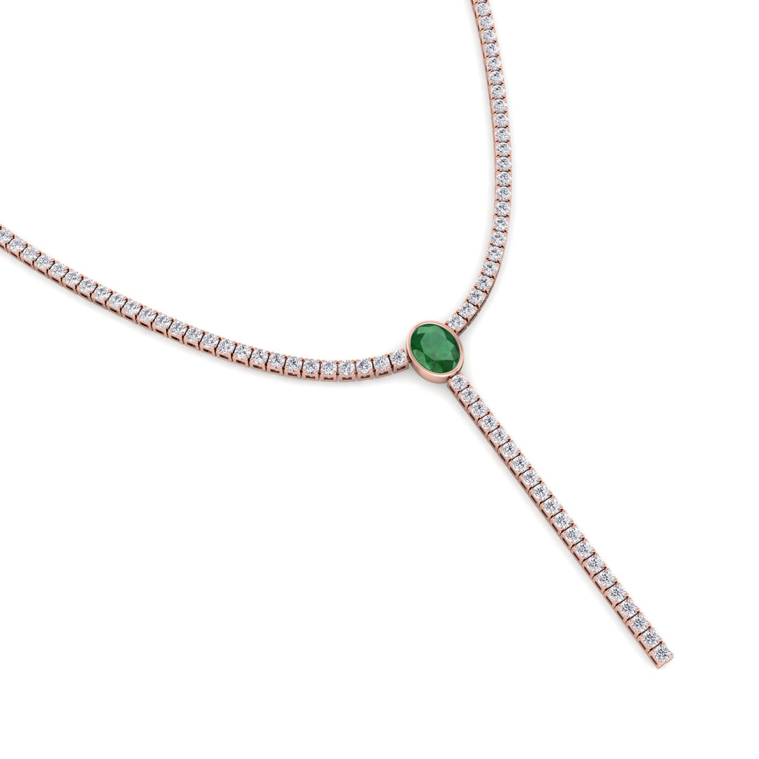 10.50CT T.W Round Natural Diamond Lariat Tennis Necklace with Natural Green Emerald Centerpiece