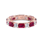 Alternating Natural Emerald Shape Red Ruby and Round Shape Diamond Eternity Band Rose Gold 14K