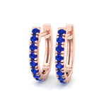 Natural Blue Sapphire Round Shape Huggie Hoop Earrings Rose Gold 18K