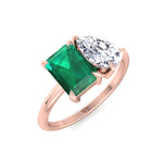 Demi - Toi et Moi Green Emerald & Pear Cut Diamond Engagement Ring - Gem Jewelers Co