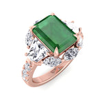 Anzola - Emerald Shape Green Emerald Engagement Ring with Marquise, Trapezoid, and Round Side Stones - Gem Jewelers Co