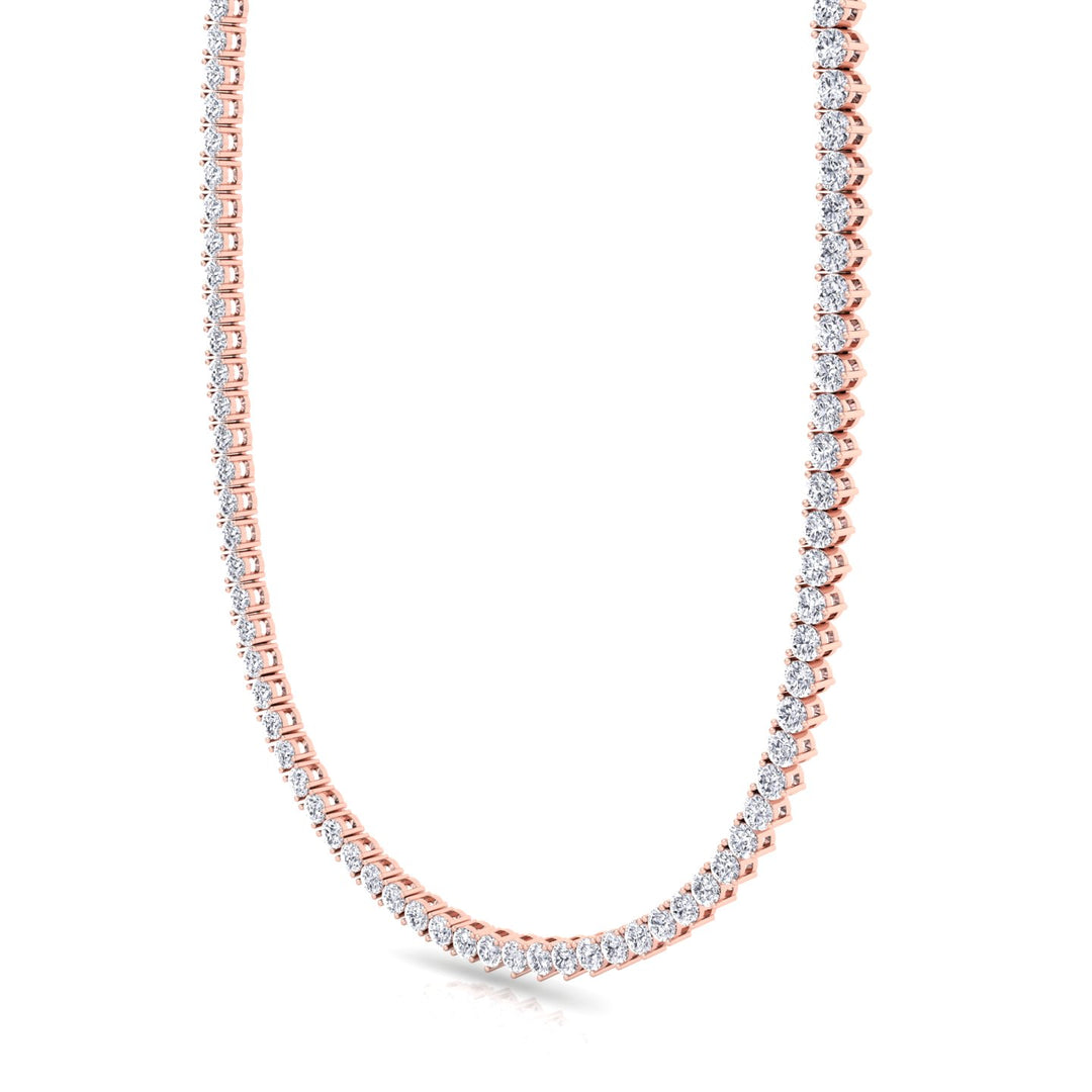 Double Setting Natural Diamond Tennis Necklace (3-Prong & 4-Prong) in 14K Solid Gold Rose 8CT