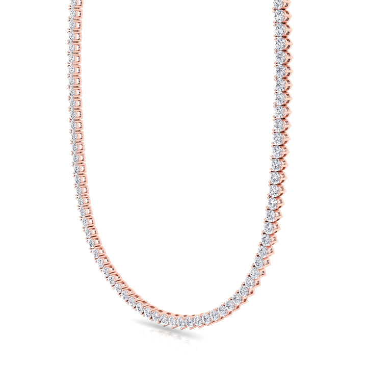 Double Setting Natural Diamond Tennis Necklace (3-Prong & 4-Prong) in 14K Solid Gold Rose 8CT