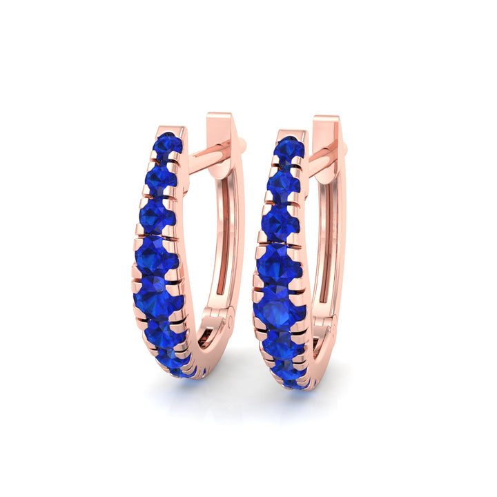 Natural Blue Sapphire Graduated Round Shape Huggie Hoop Earrings  RG