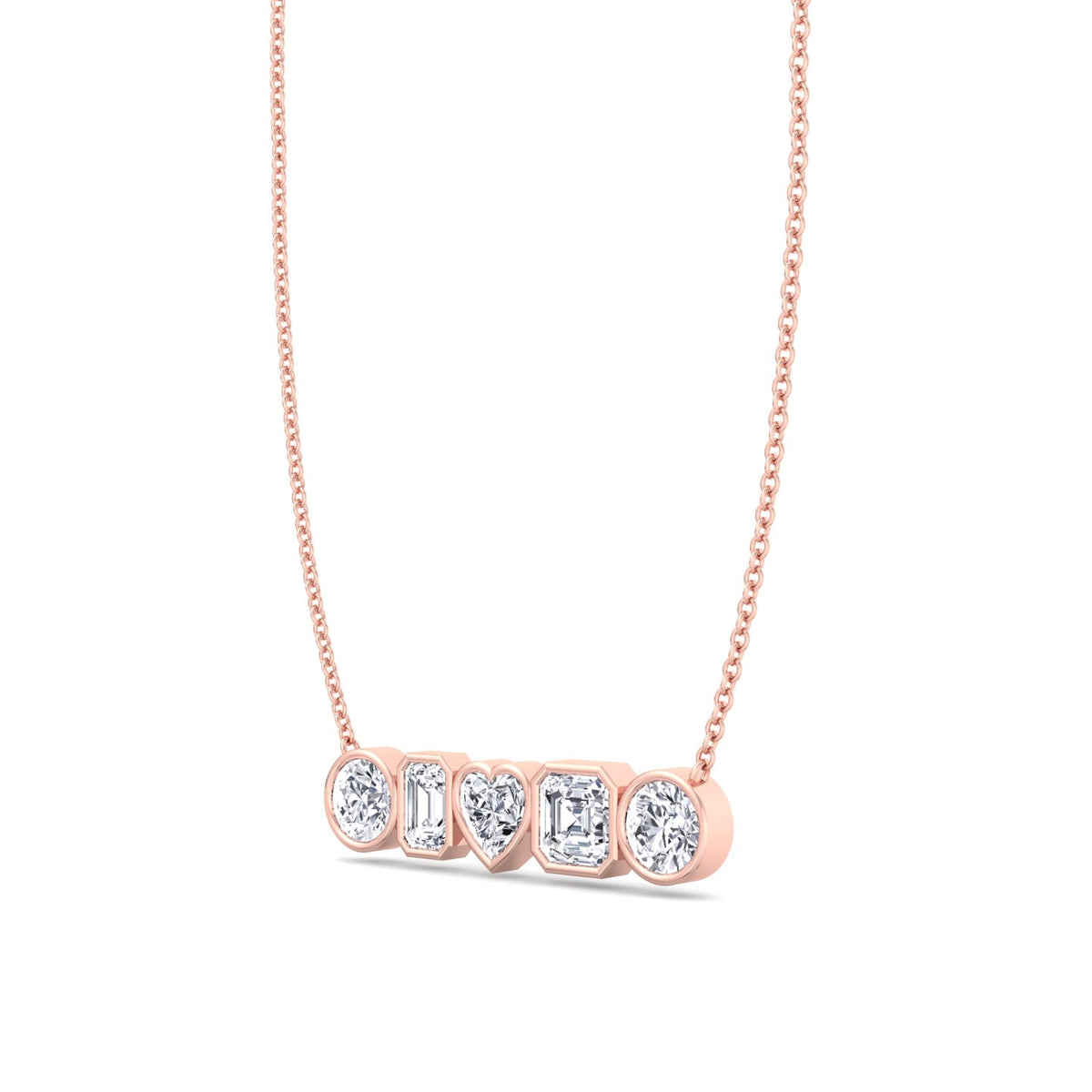 Round-Emerald-Heart-Asscher-Cut-Diamond-in- Bezel-Setting-Solid-rose-Gold