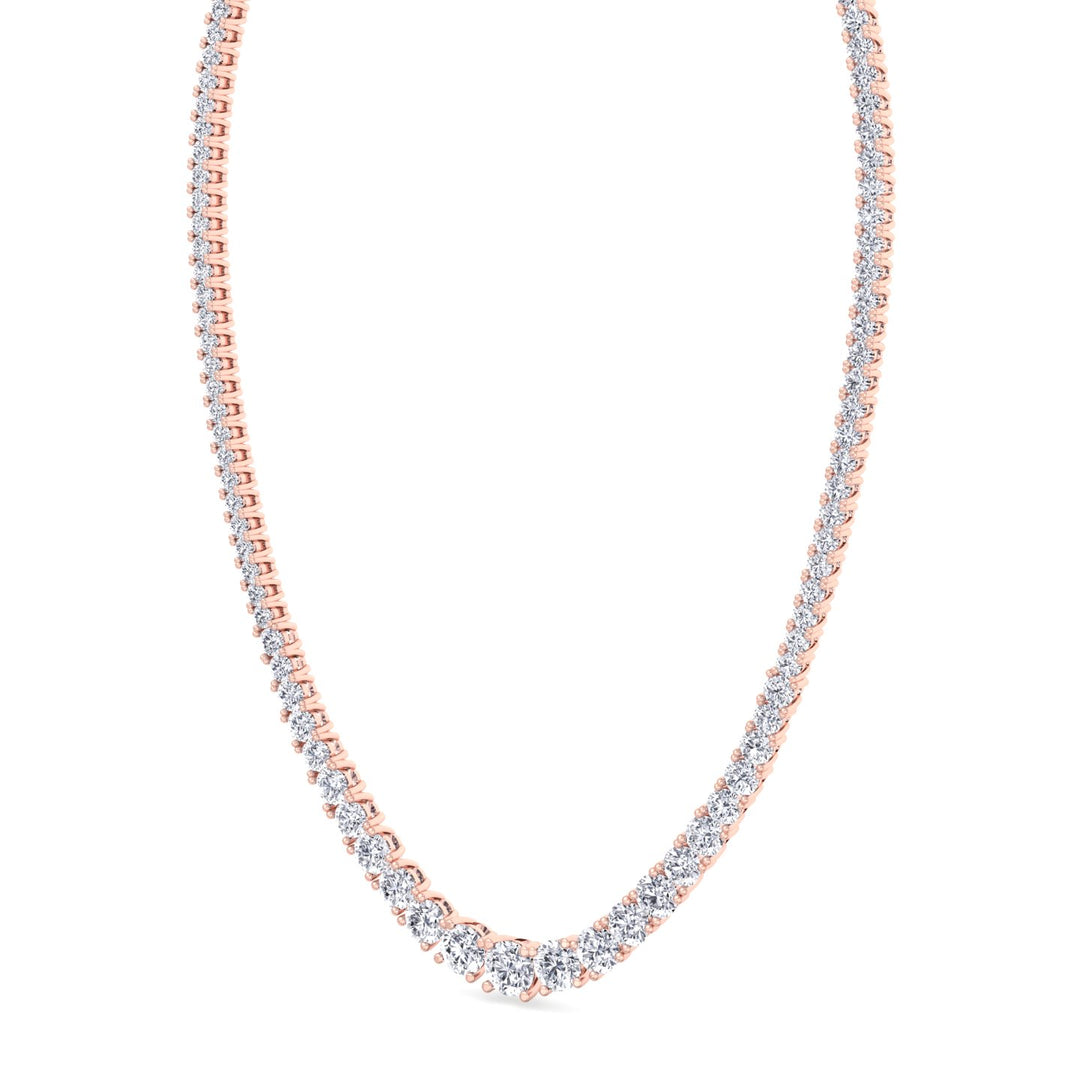 Adjustable 4-Prong Graduated Natural Diamond Tennis Necklace Rose Gold