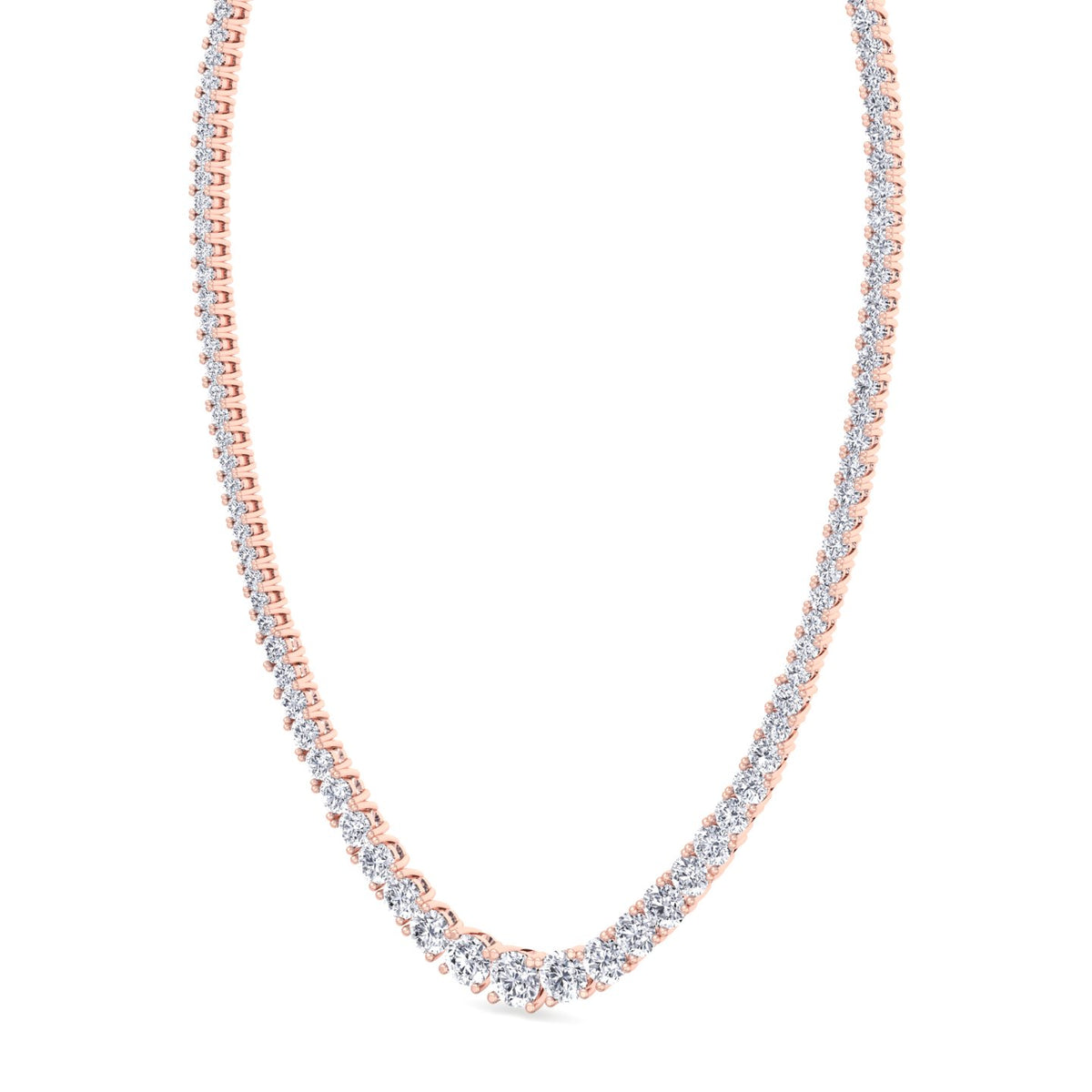 Adjustable 4-Prong Graduated Natural Diamond Tennis Necklace Rose Gold