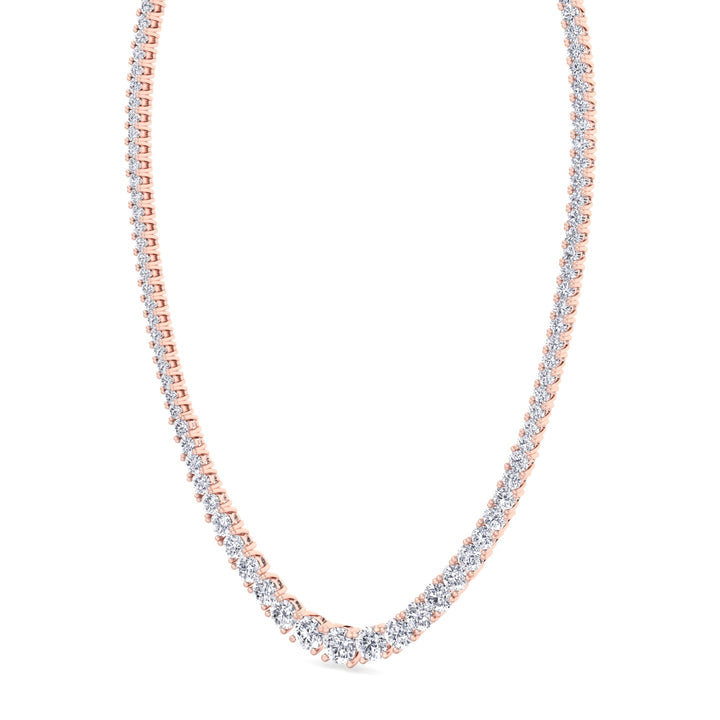 Adjustable 4-Prong Graduated Natural Diamond Tennis Necklace Rose Gold