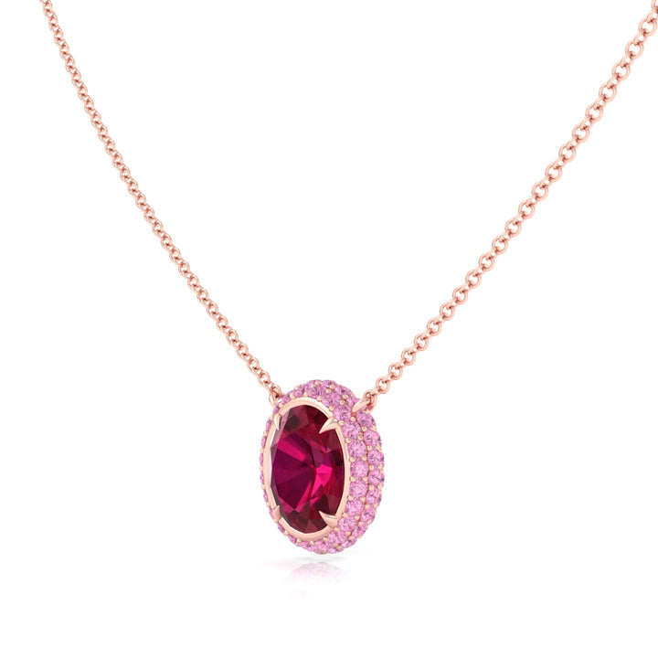 (3.5CT T.W.) Natural Pink Sapphire and Ruby Pendant Rose Gold 14K