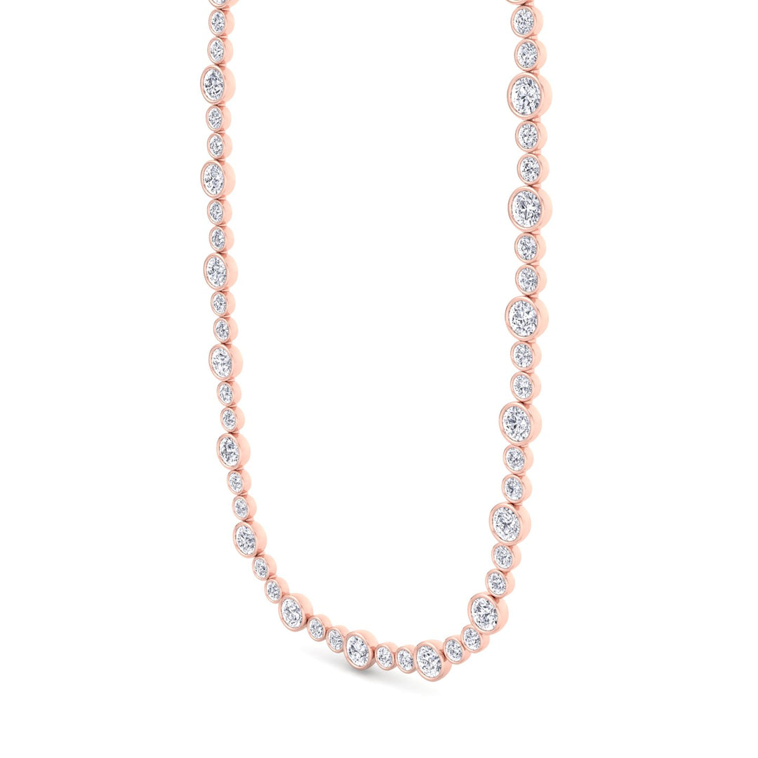 Alternating Size Bezel Set Natural Diamond Tennis Necklace Rose Gold 