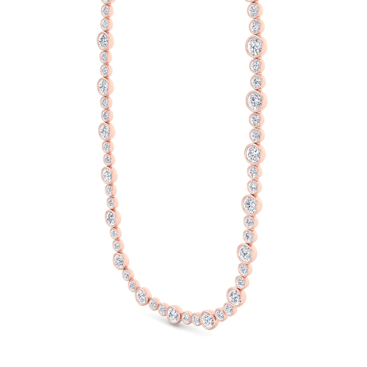 Alternating Size Bezel Set Natural Diamond Tennis Necklace Rose Gold 