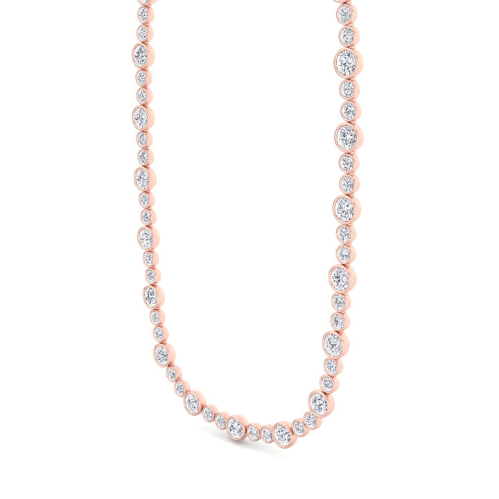 Alternating Size Bezel Set Natural Diamond Tennis Necklace Rose Gold 