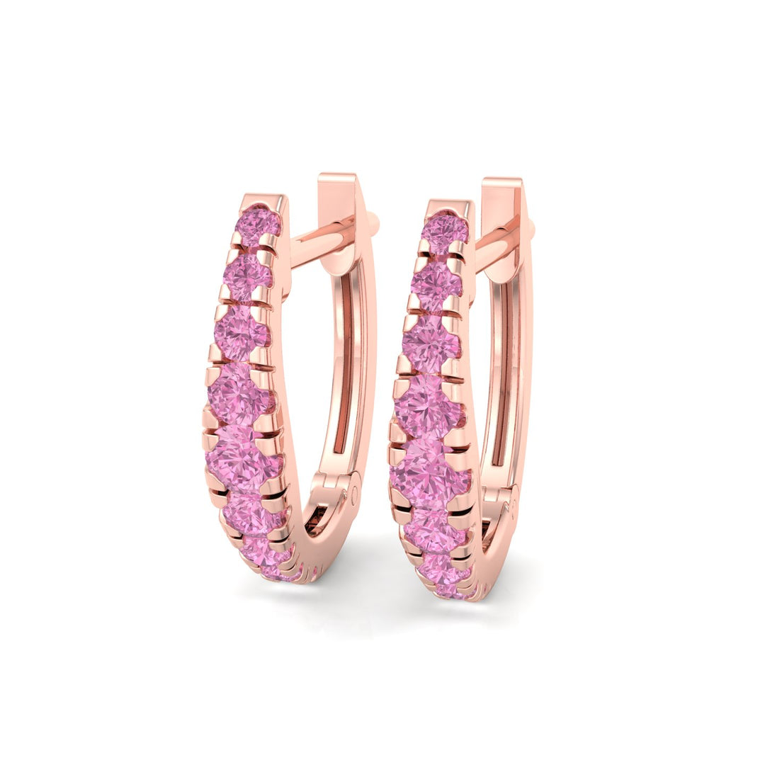 Natural Pink Sapphire Graduated Round Shape Huggie Hoop Earrings RG