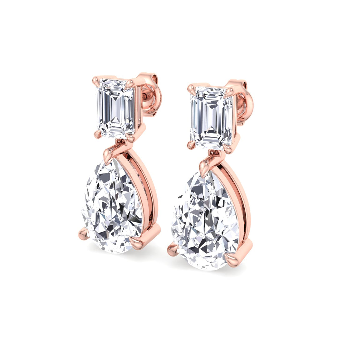 Emerald and Pear Shape Natural Diamond Drop Earrings Rose Gold 14K