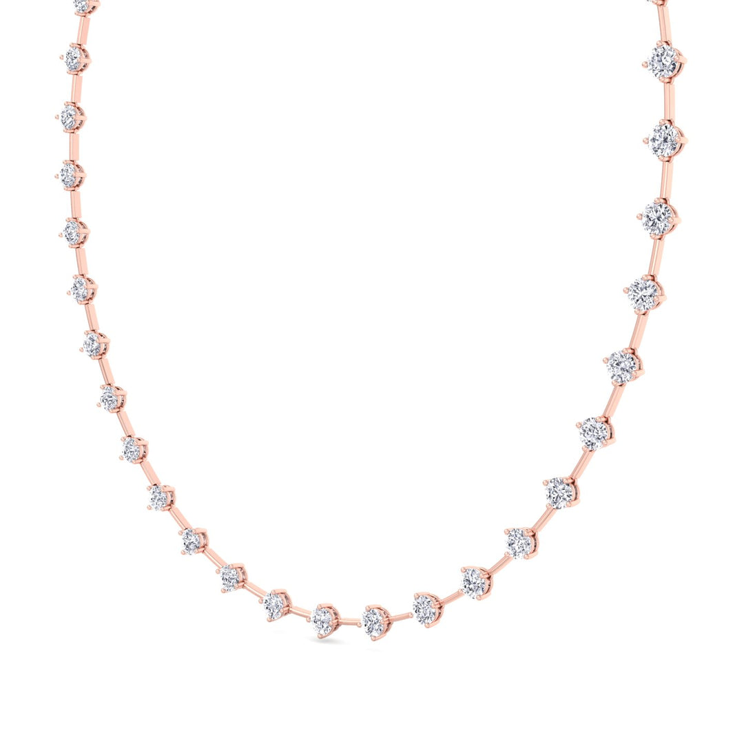 4-Prong Round Natural Diamond Bar Necklace Rose Gold 14K