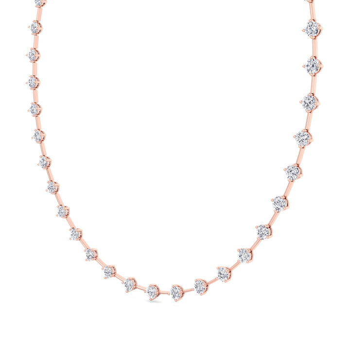 4-Prong Round Natural Diamond Bar Necklace Rose Gold 14K