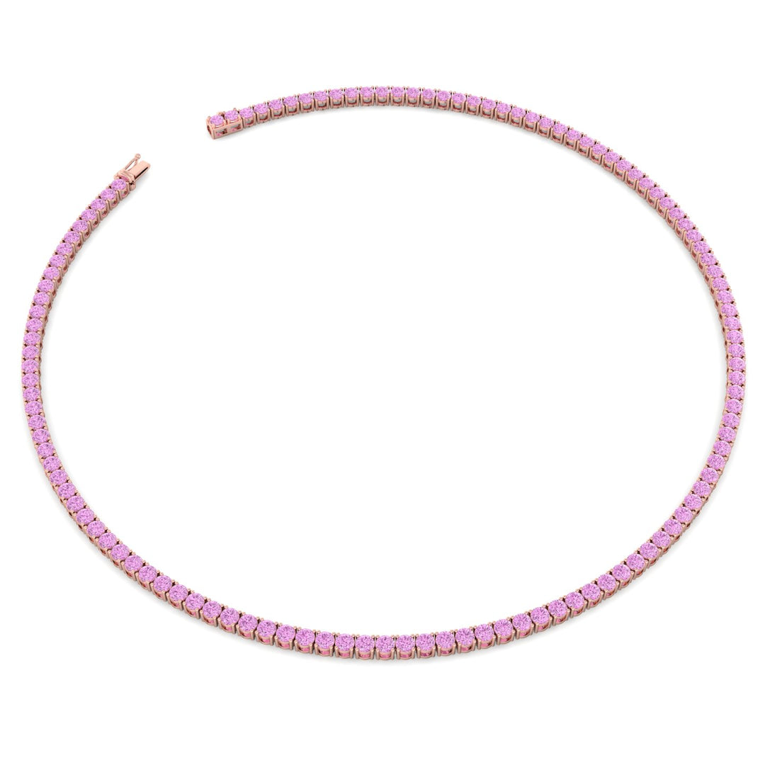 Natural Pink Sapphire Tennis Necklace - 14K Solid Gold