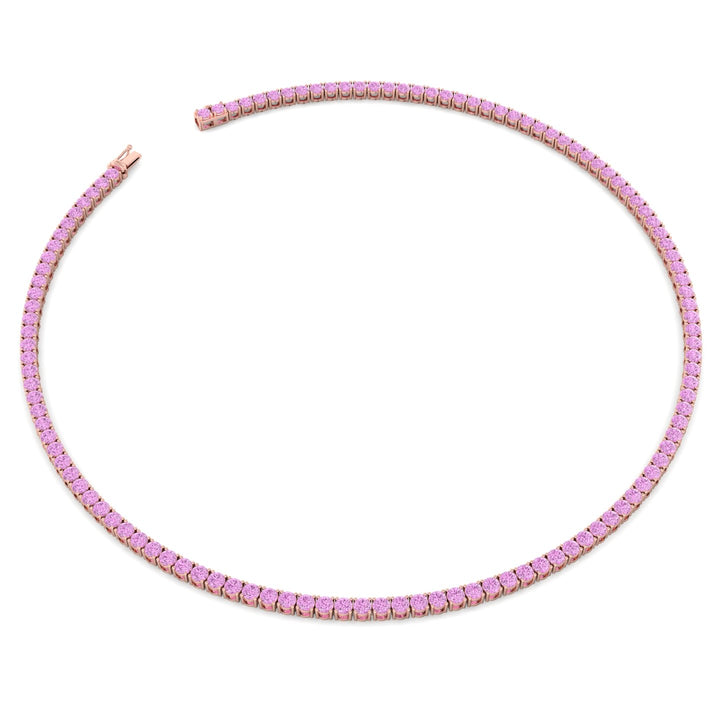 Natural Pink Sapphire Tennis Necklace - 14K Solid Gold