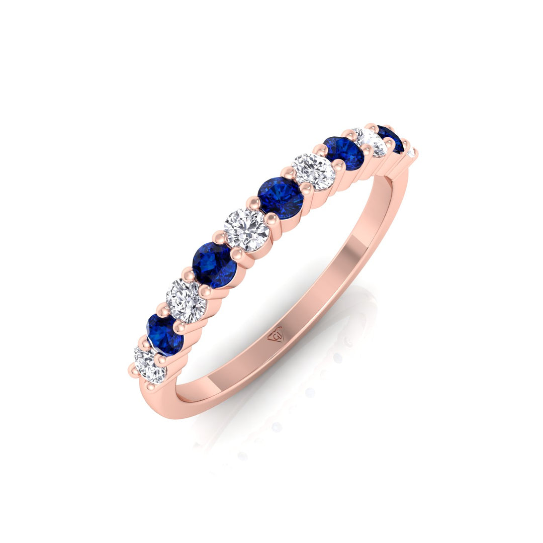 0.70CT Round Alternating Natural Blue Sapphire and Diamonds Halfway Eternity Band