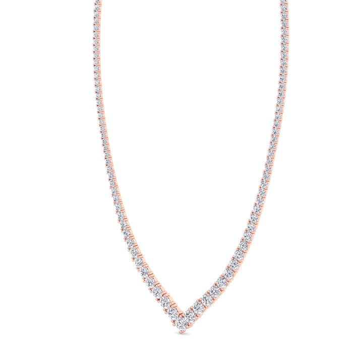 Natural Diamond V Style Chevron Tennis Necklace 18K Solid Gold