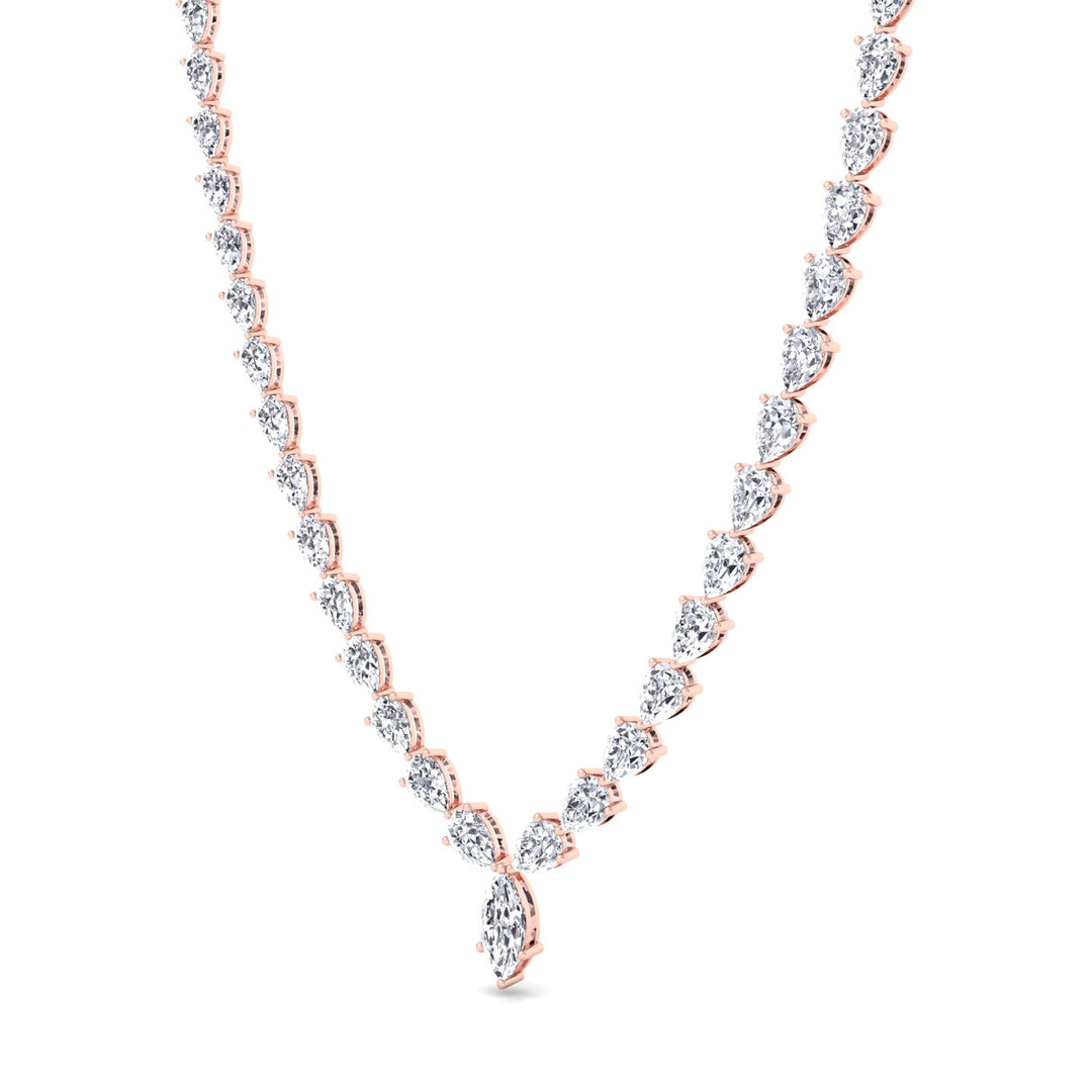 Pear Shape Natural Diamond Tennis Necklace Rose Gold 15CT