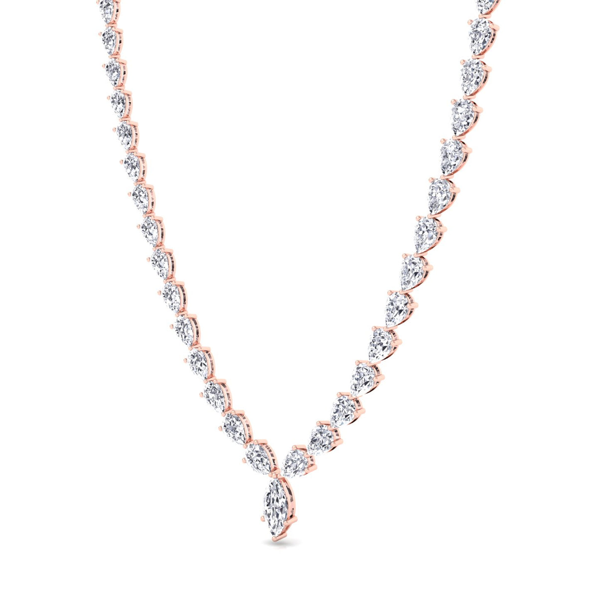 Pear Shape Natural Diamond Tennis Necklace Rose Gold 15CT