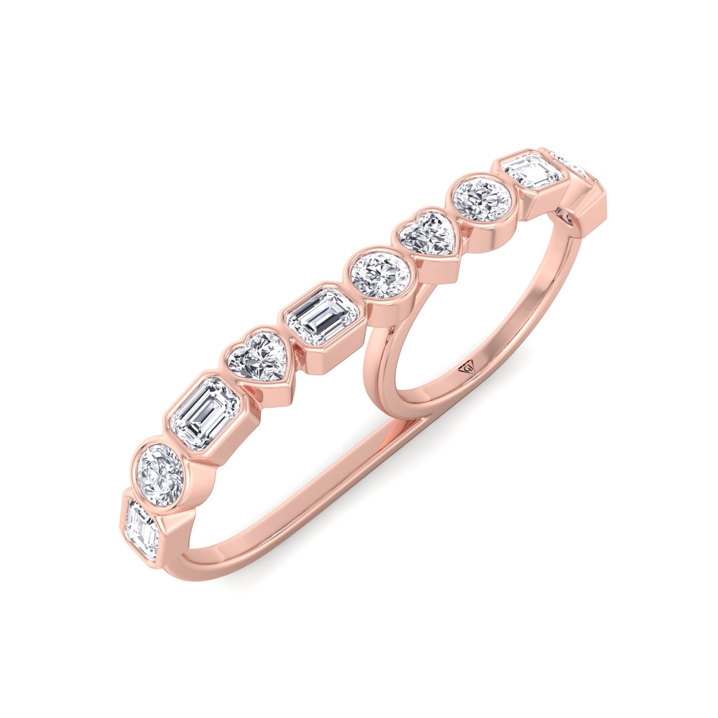 Fancy Bezel Multi Shape Natural Diamond Two Finger Ring Rose Gold 2CT 18K