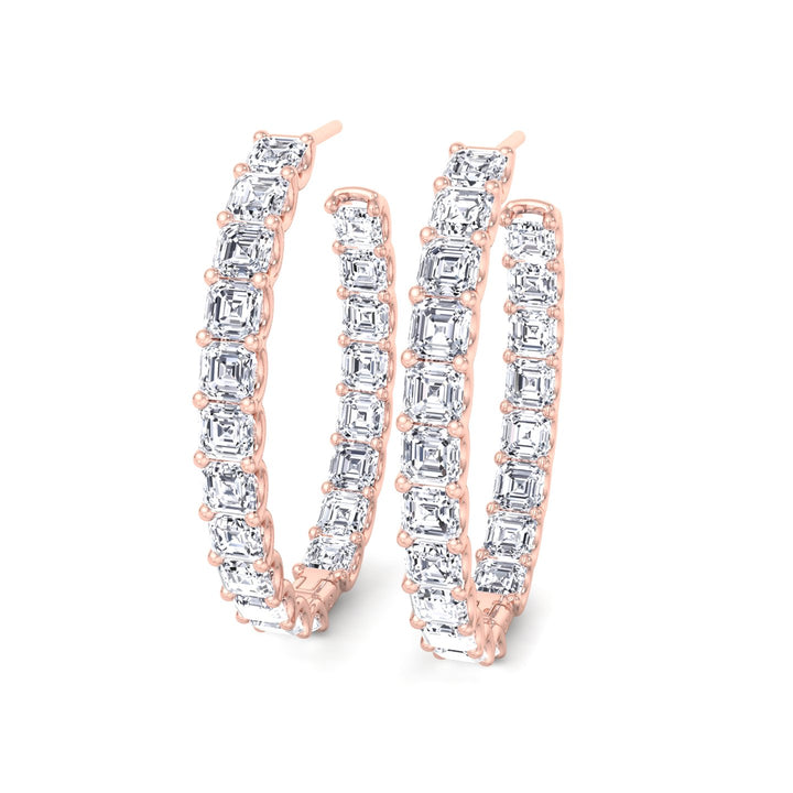 Inside Out Asscher Cut Natural Diamond Hoop Earrings Rose Gold 18K