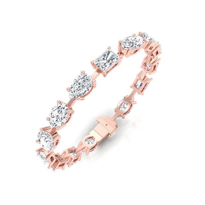 Mixed Shape Natural Diamond Tennis Bracelet Rose Gold 14K