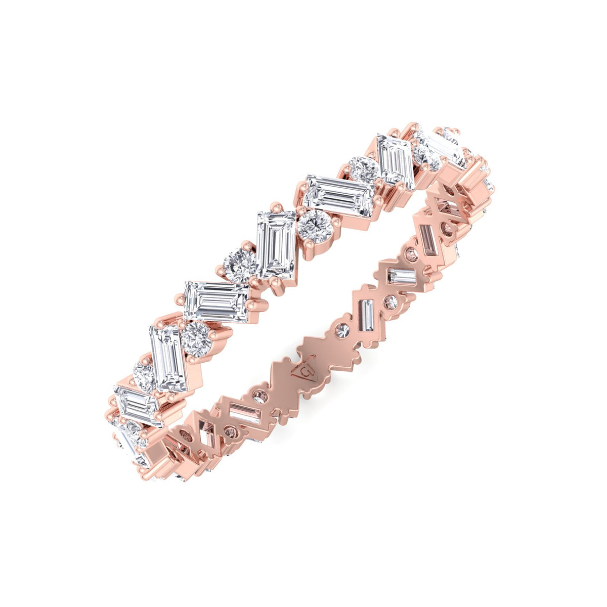 Delfina - Baguette and Round Shape Diamond Offset Band - Gem Jewelers Co