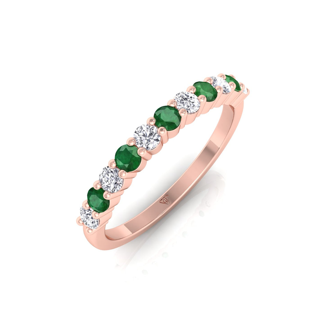 0.70CT Round Alternating Natural Green Emerald and Diamonds Halfway Eternity Band