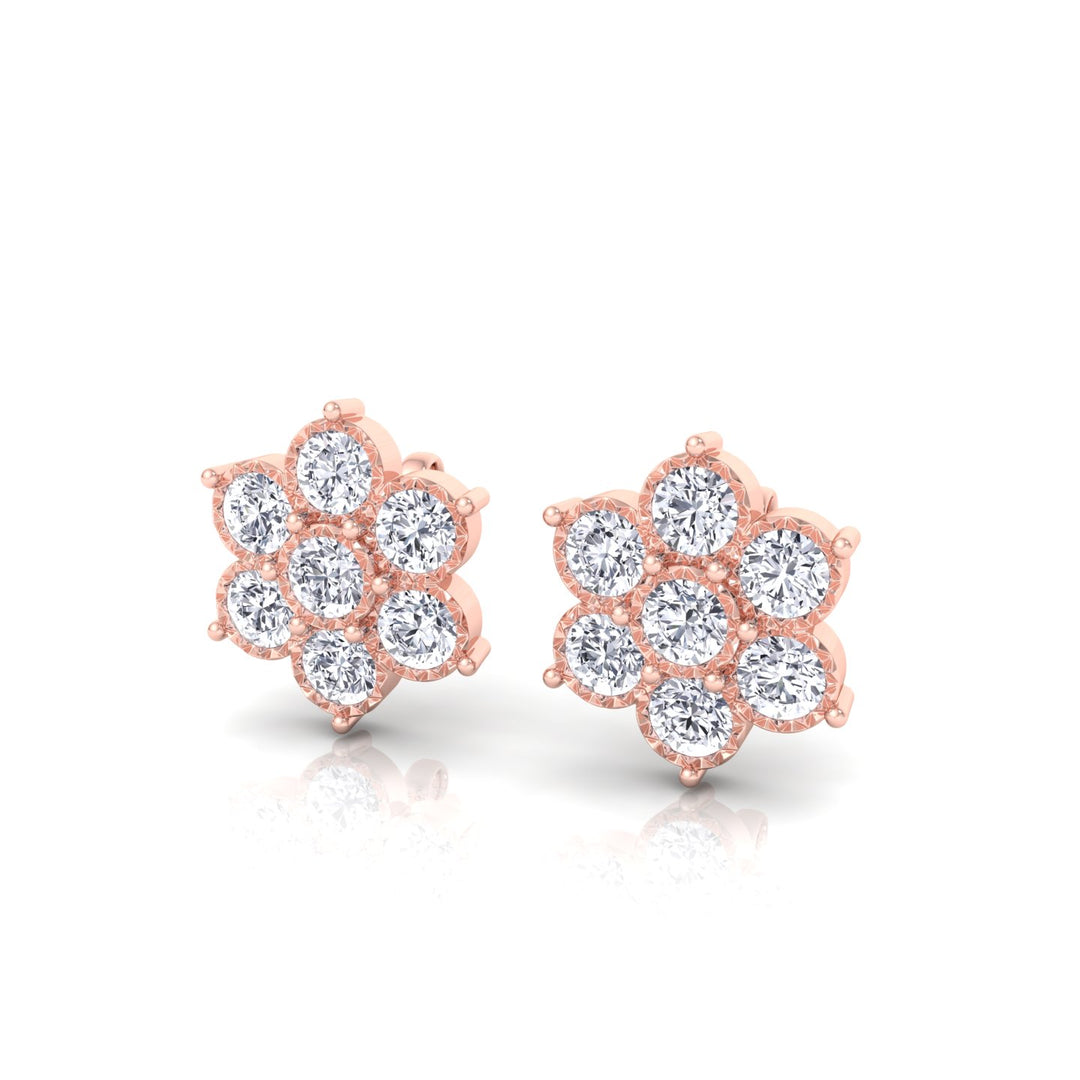 Vintage Style Natural Diamond Flower Earrings Rose Gold  18K