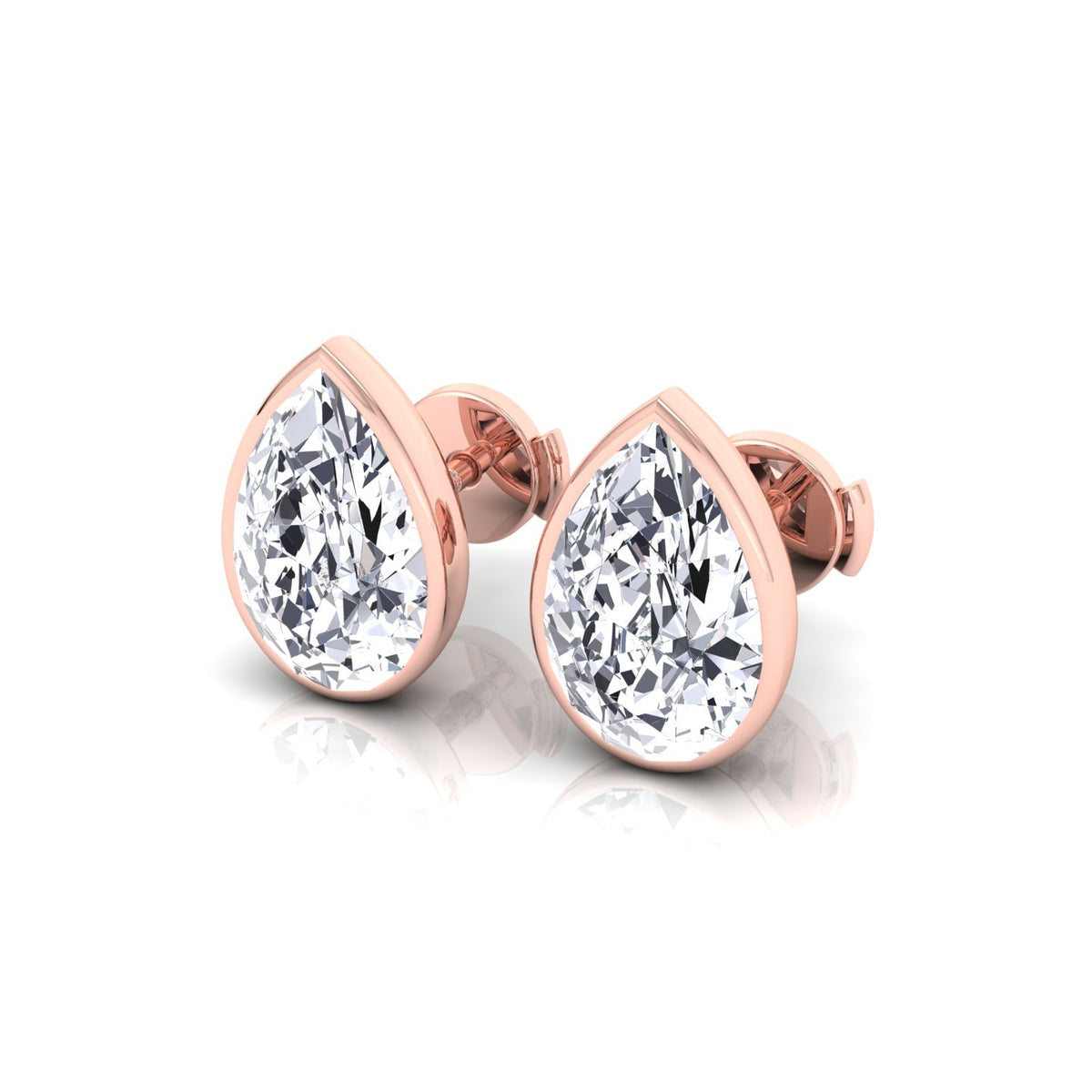Bezel Set Pear Shape Natural Diamond Studs-14K-18K--Rose Gold