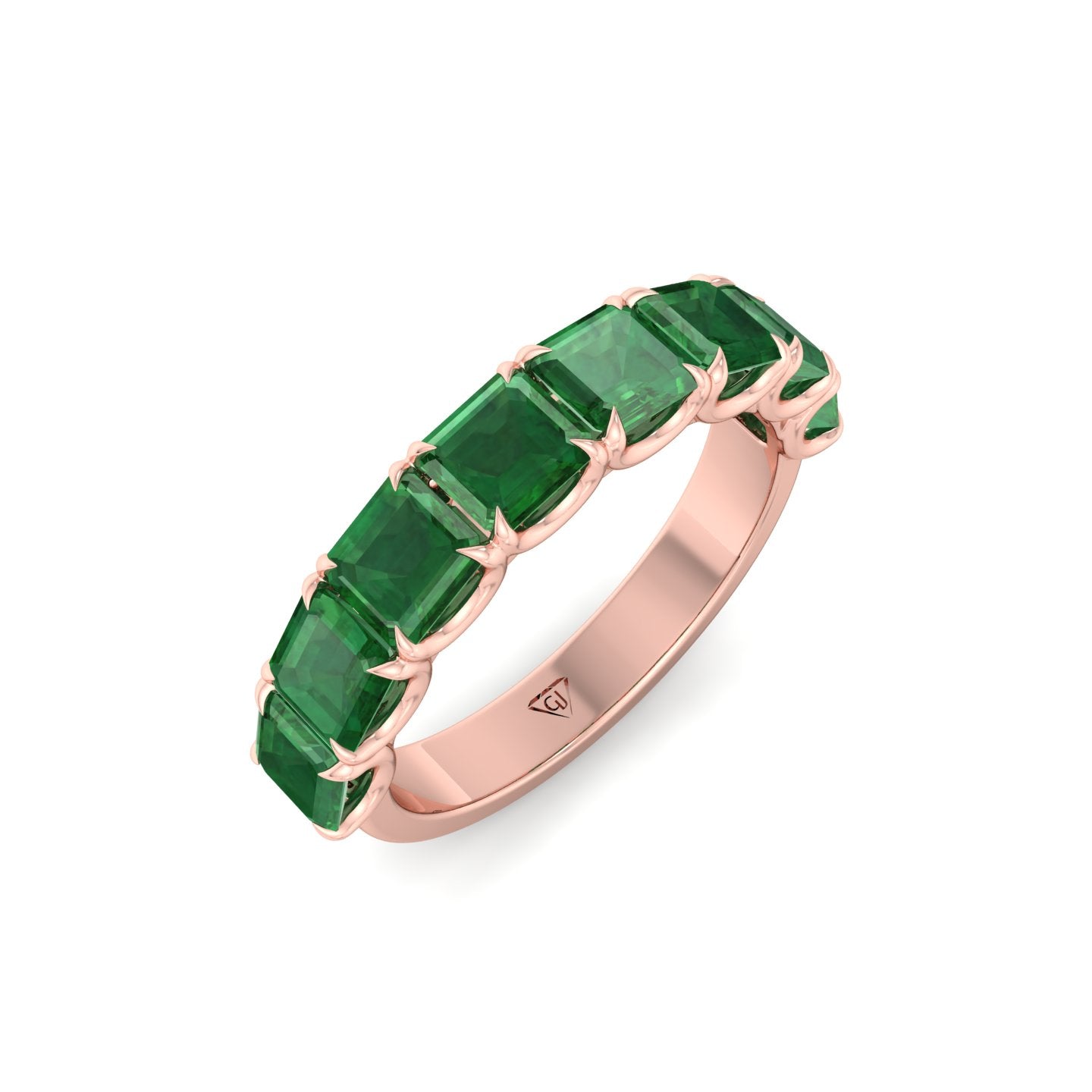 Green Emerald in Emerald Cut Half Eternity Band RG 