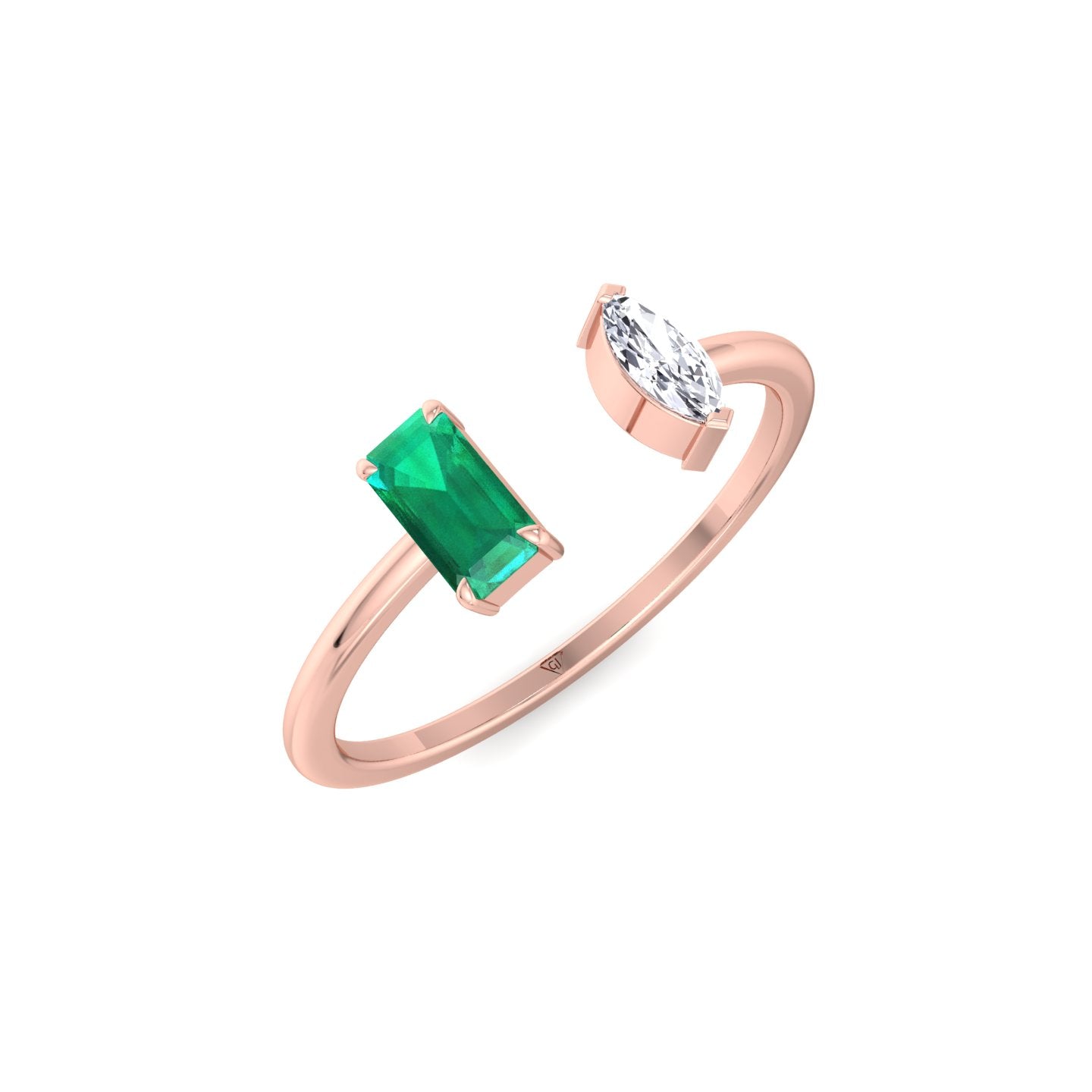 Zaria - Green Emerald & Marquise Shape Diamond Stackable Ring - Gem Jewelers Co