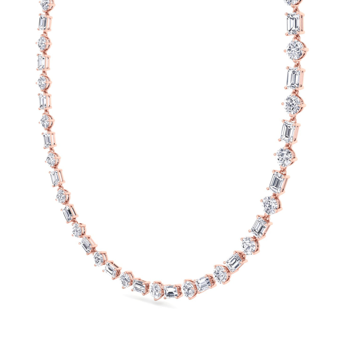 Alternating Emerald and Round Natural Diamond Tennis Necklace Rose Gold 18K