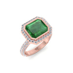 Natural Green Emerald Halo Engagement Ring With Pave Band RG