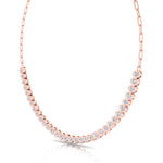 Paper Clip and Bezel Set Diamond Tennis Necklace-4CT-14K- All Rose Gold