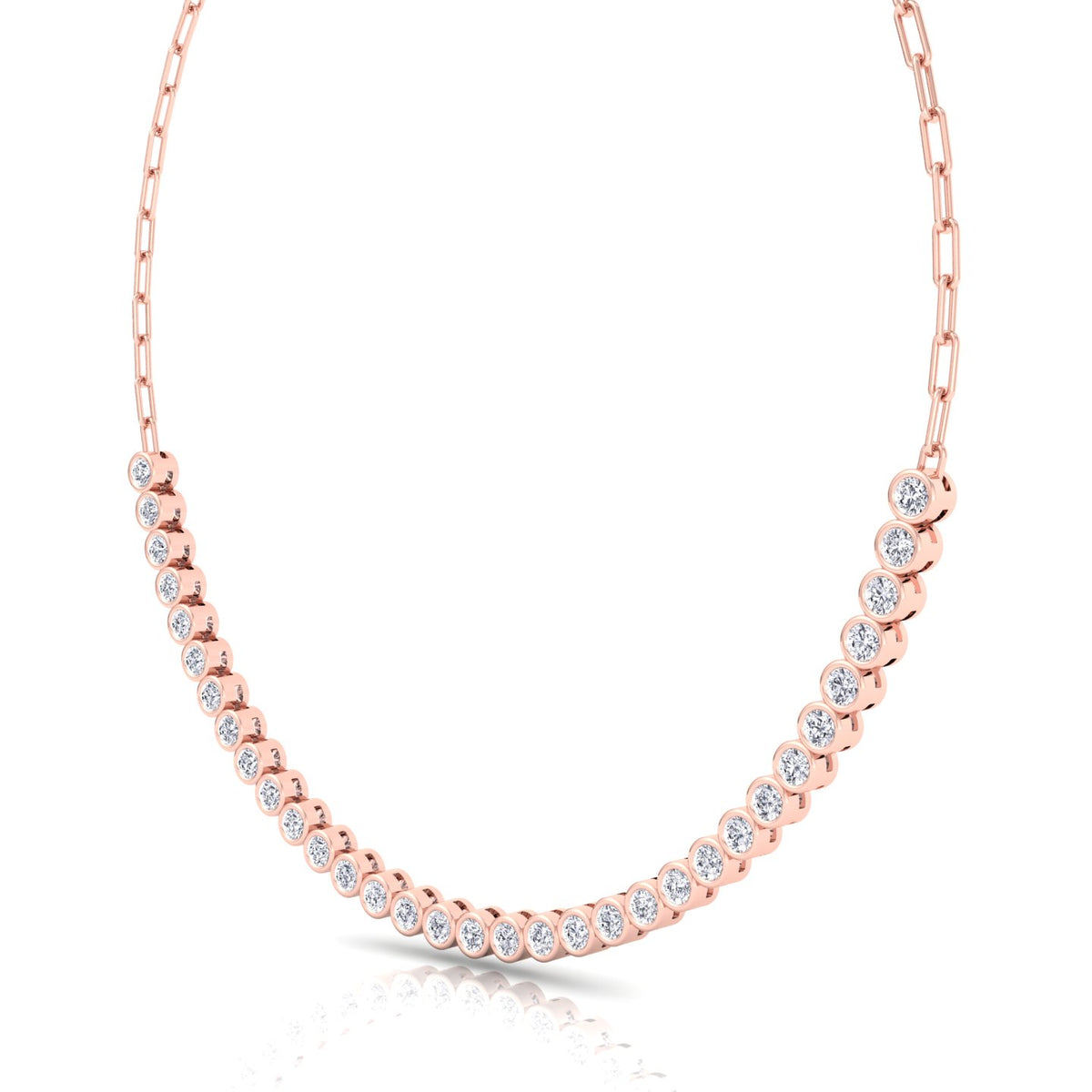 Paper Clip and Bezel Set Diamond Tennis Necklace-4CT-14K- All Rose Gold