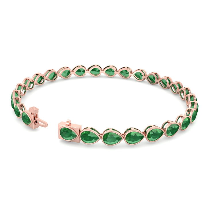 East West Pear Shape Natural Green Emerald Tennis Bracelet Rose Gold 14K