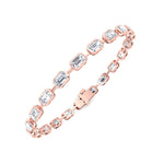 Bezel Set Emerald Cut Natural Diamond Station Bracelet Rose Gold 