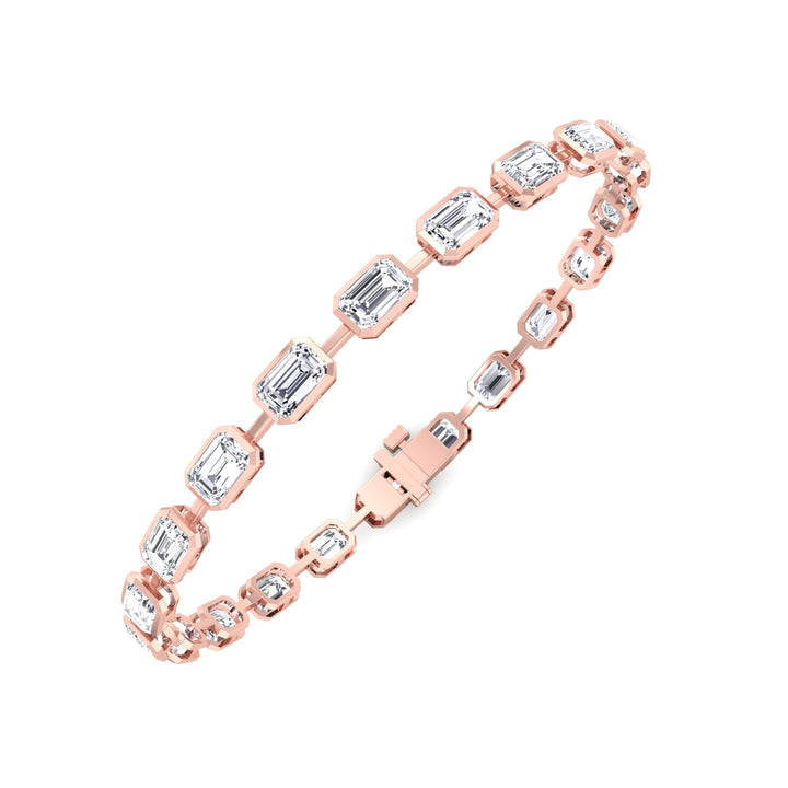 Bezel Set Emerald Cut Natural Diamond Station Bracelet Rose Gold 
