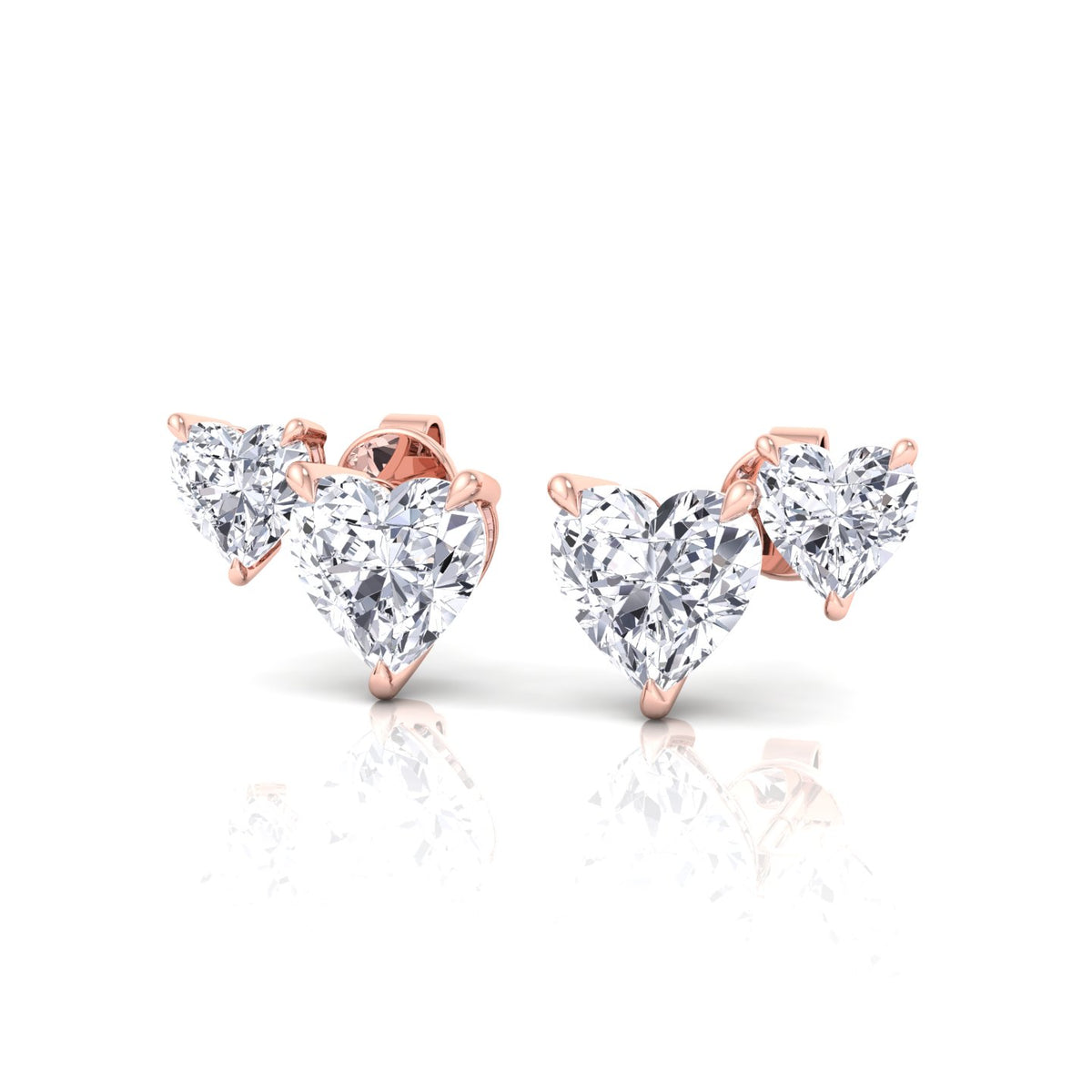 Double Heart Natural Diamond Studs-Rose Gold-14K
